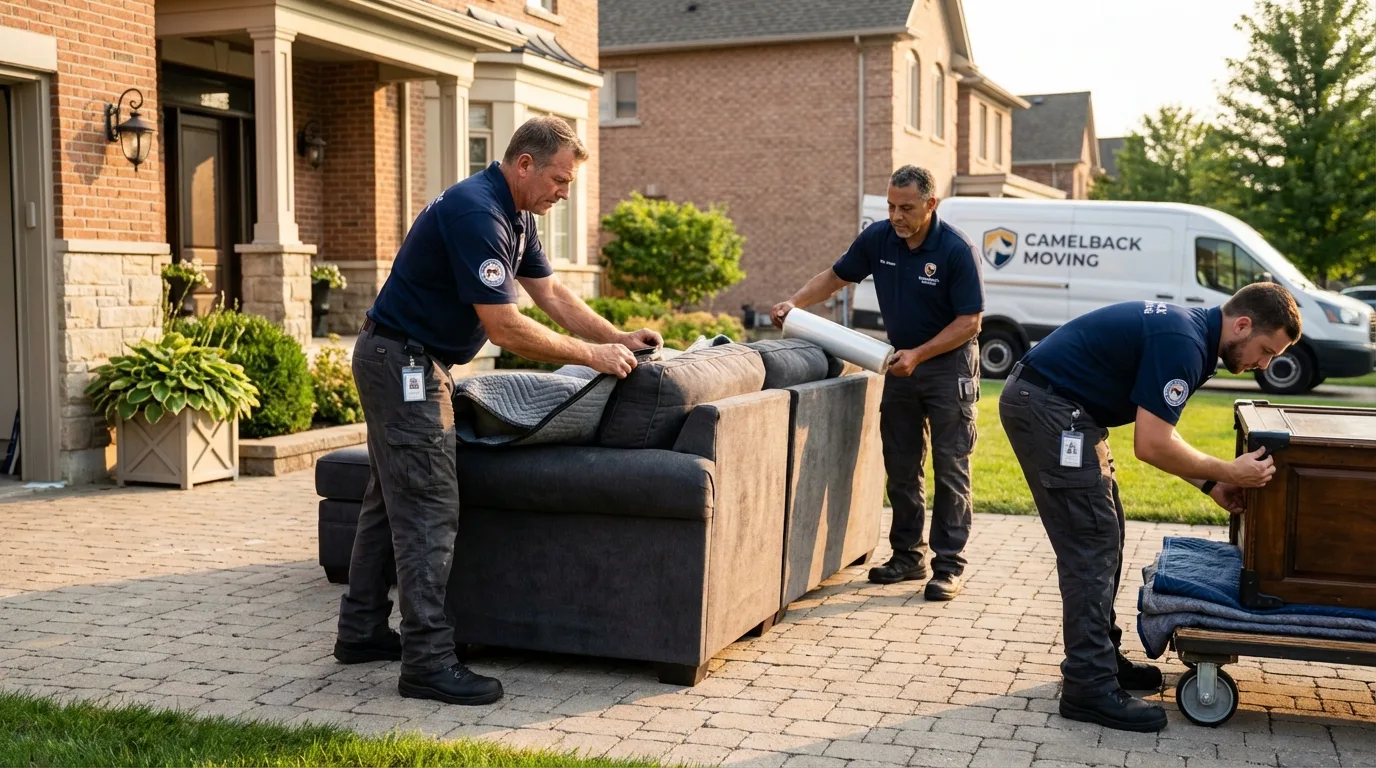 Large estate moving crew wrapping furniture in Downers Grove, IL
